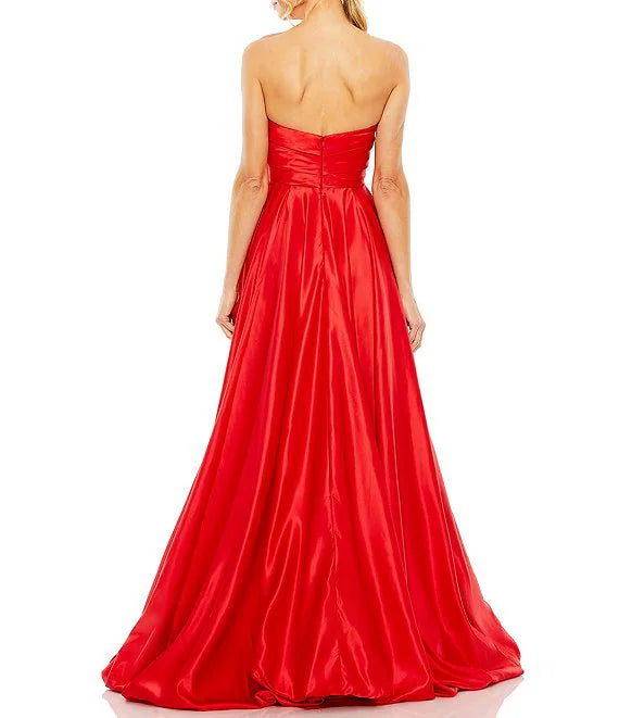 Strapless Sleeveless Ruched Asymmetrical Bubble Hem Gown