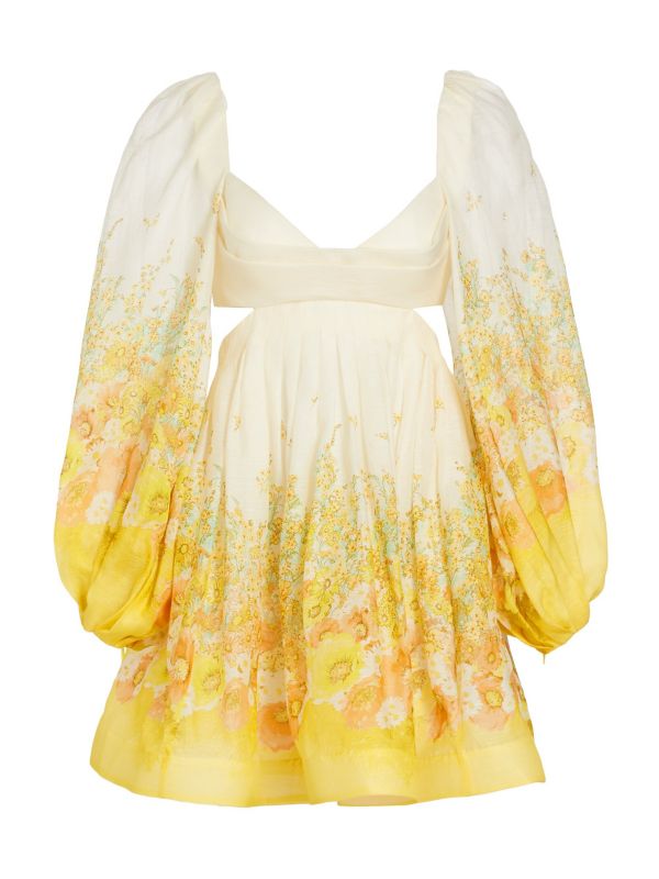 Lemon Meadow Bralette Ombre Floral Linen Silk Minidress