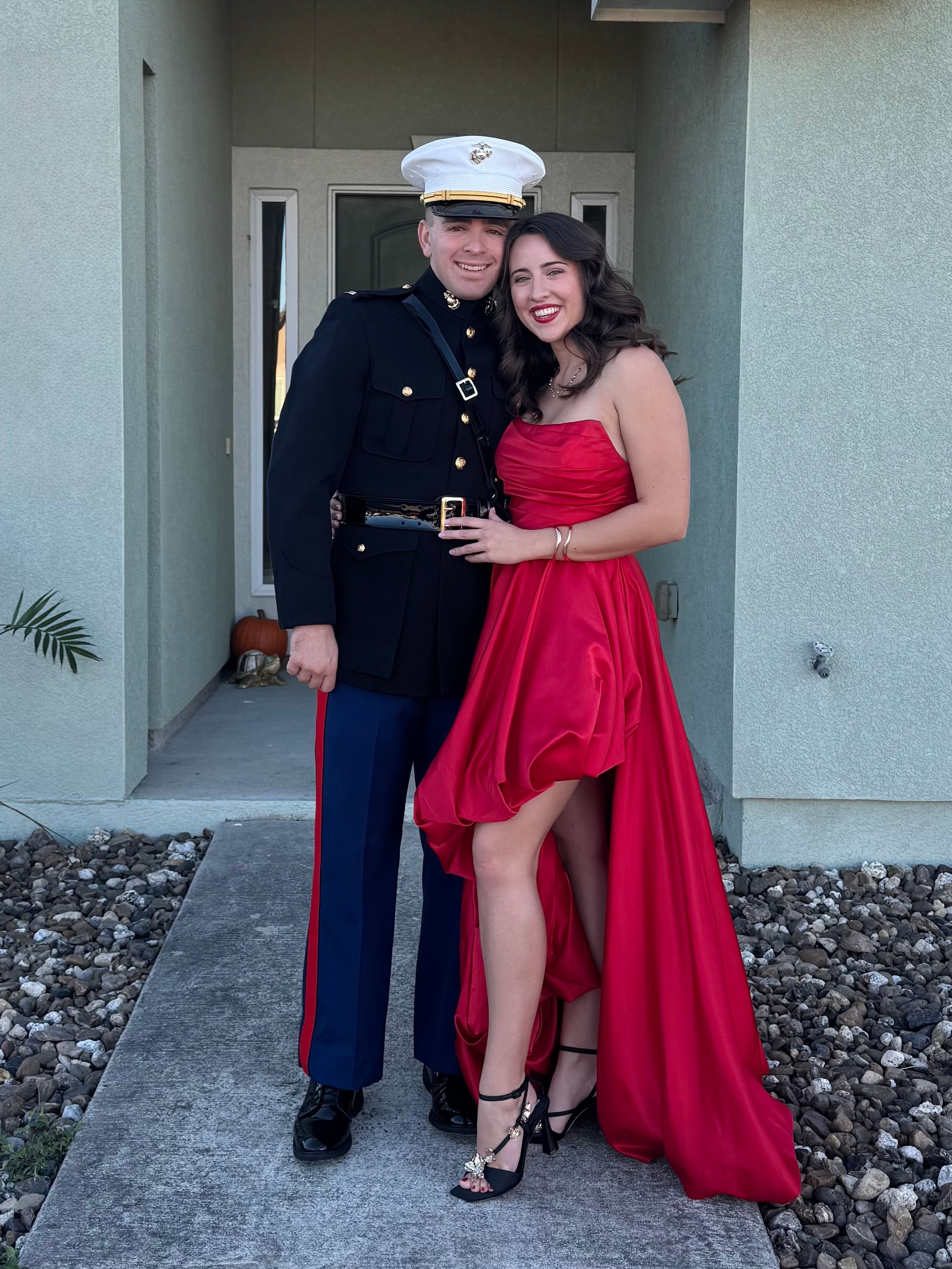 Strapless Sleeveless Ruched Asymmetrical Bubble Hem Gown