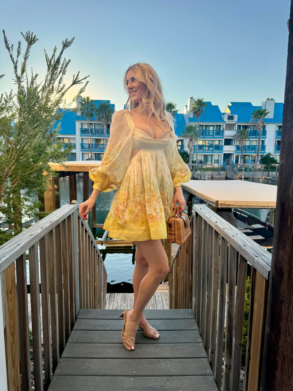 Lemon Meadow Bralette Ombre Floral Linen Silk Minidress