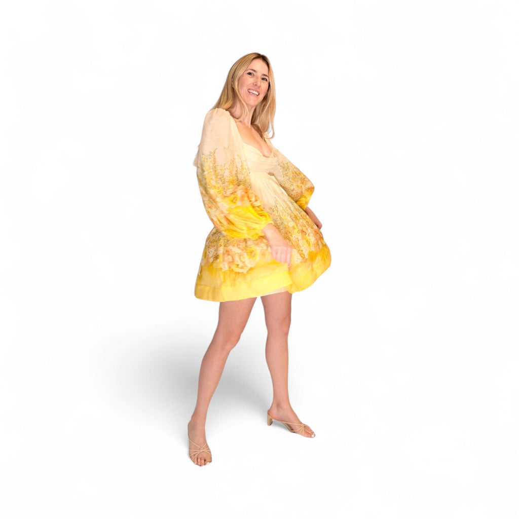 Lemon Meadow Bralette Ombre Floral Linen Silk Minidress