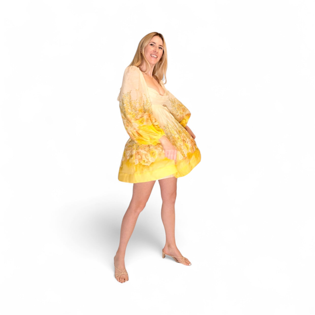 Lemon Meadow Bralette Ombre Floral Linen Silk Minidress