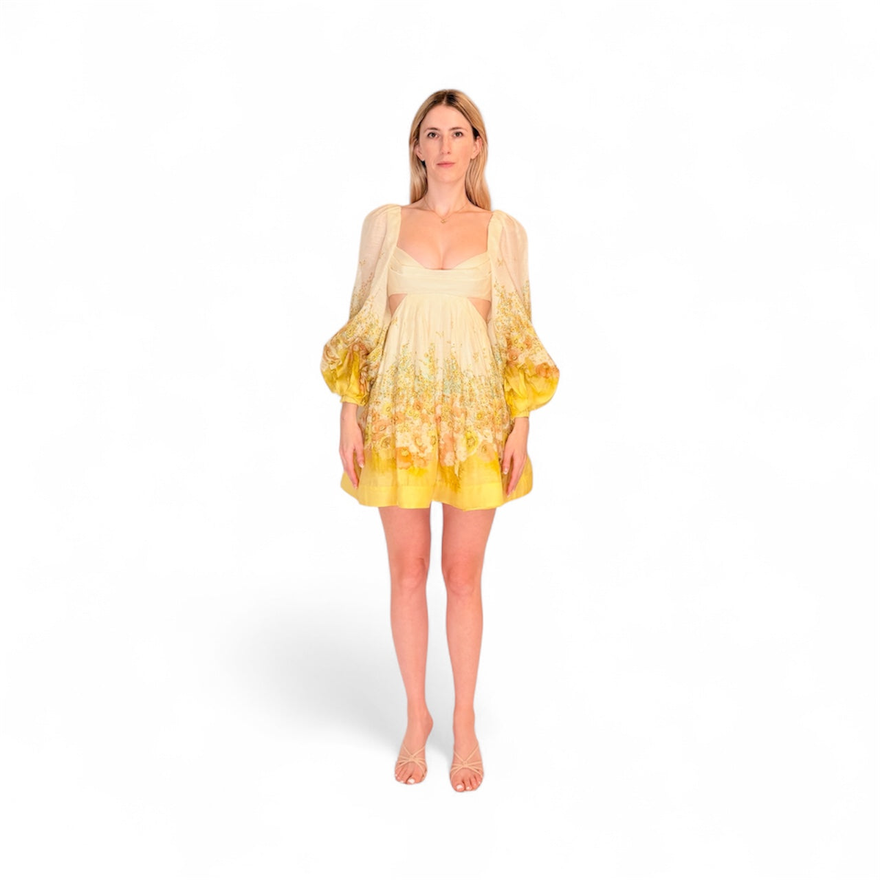Lemon Meadow Bralette Ombre Floral Linen Silk Minidress