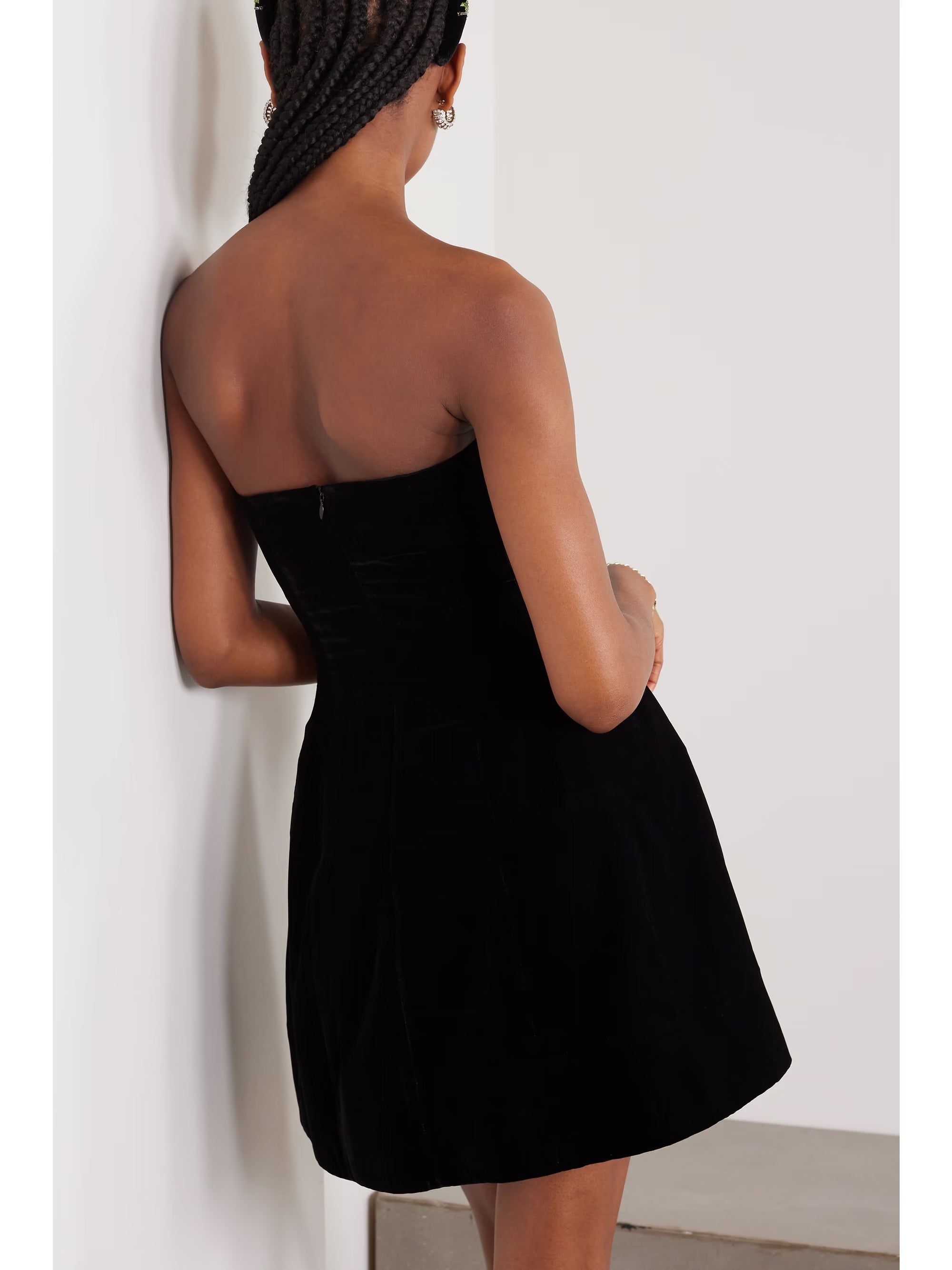 Strapless embellished velvet mini dress