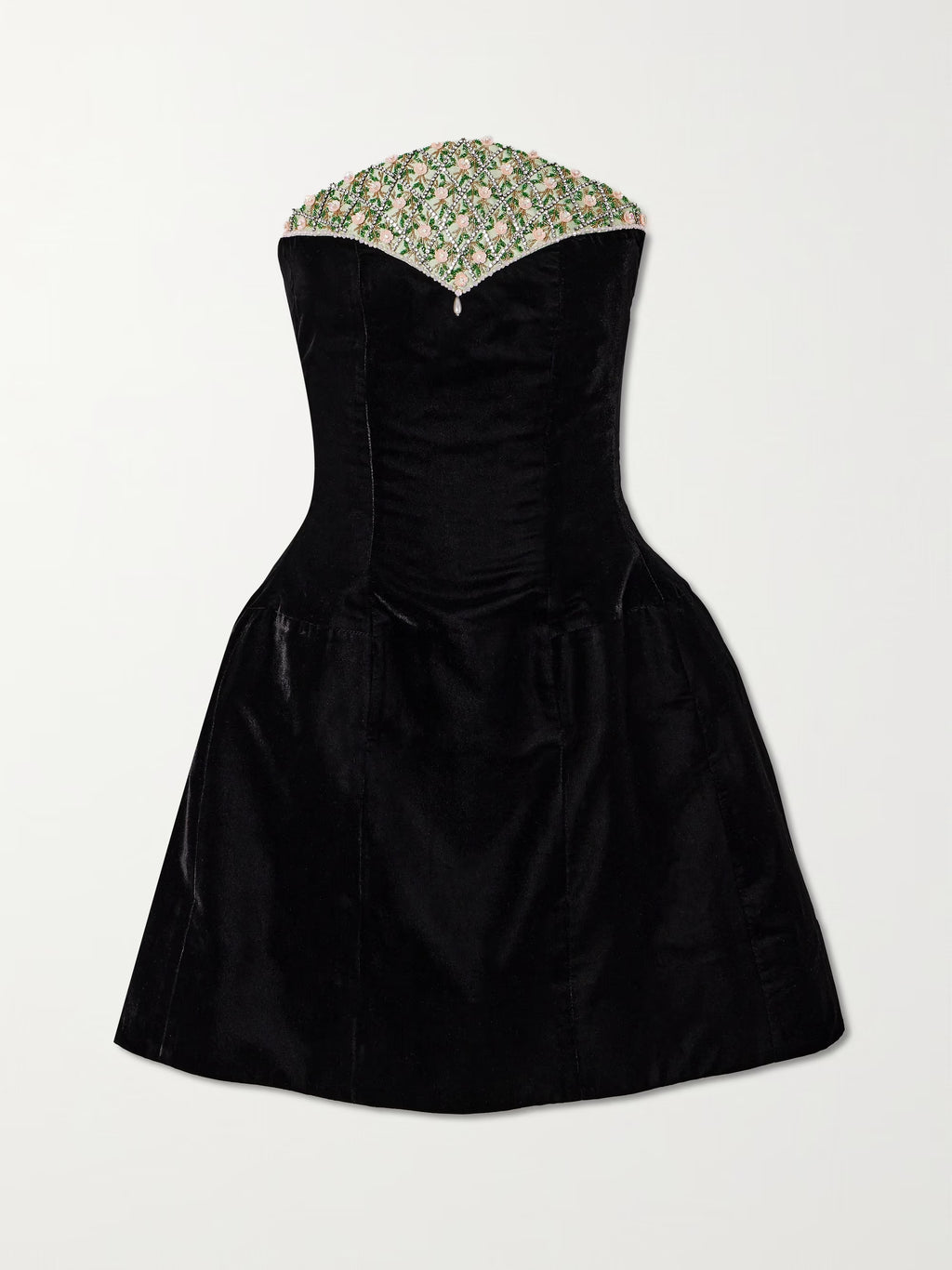 Strapless embellished velvet mini dress