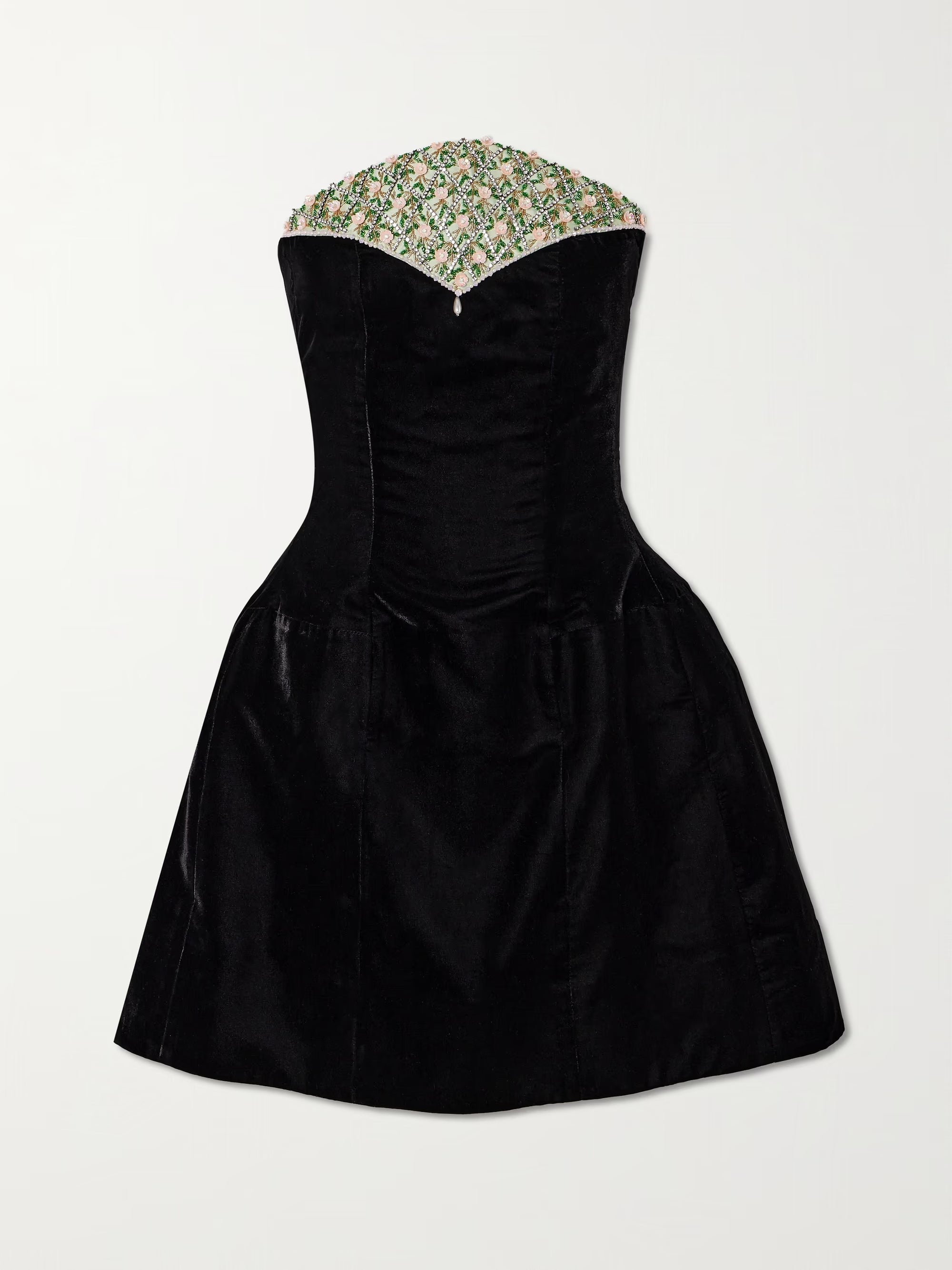 Strapless embellished velvet mini dress